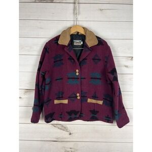 VINTAGE Eastern Mountain Sports Jacket Womens Medium Burgundy Wool Made USA 90s